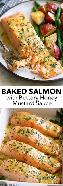 Baked Salmon with Buttery Honey Mustard Sauce - CookSep