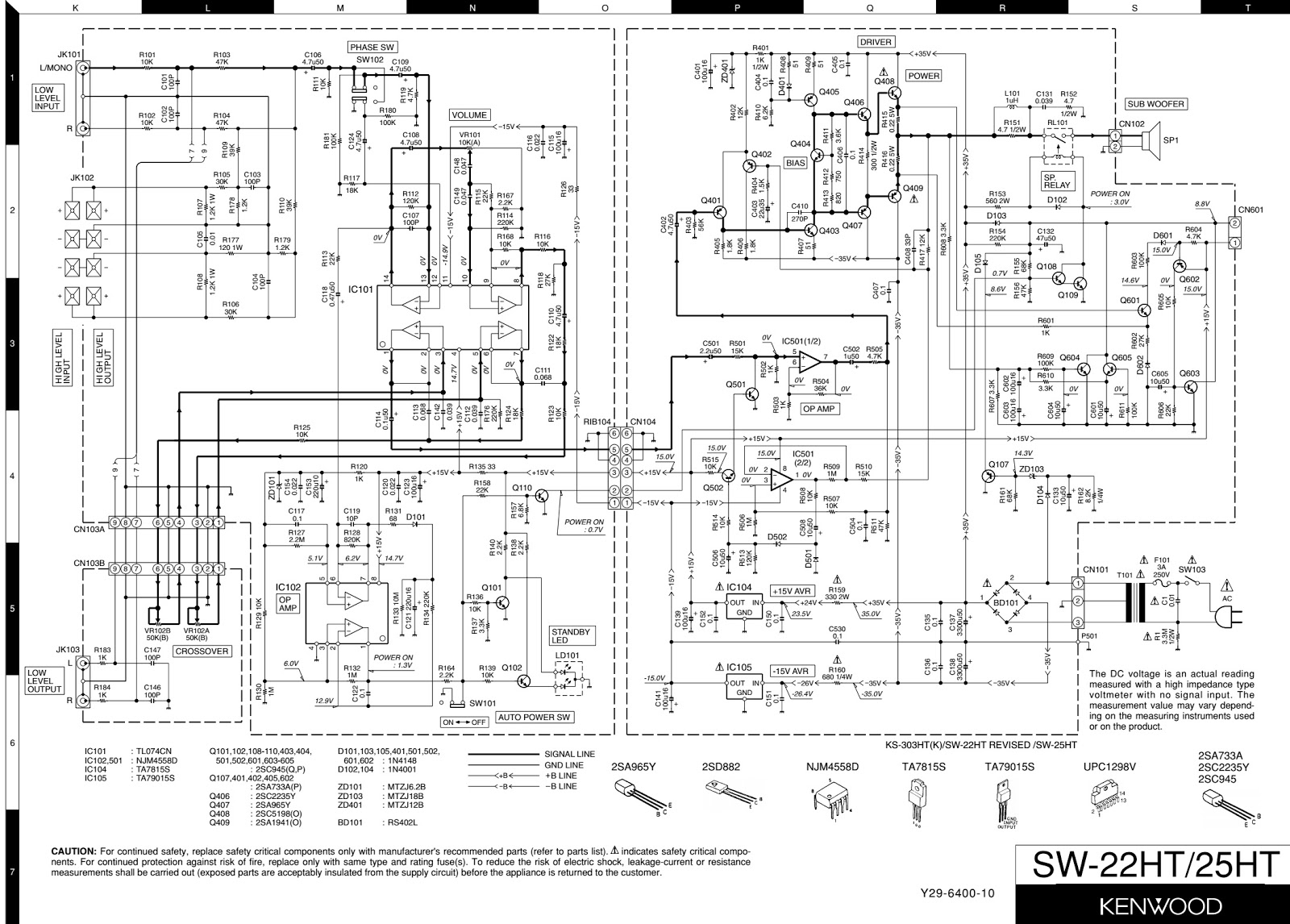 Electro help: Kenwood KS 303HT – SW 22HT – SW25HT sub-woofer circuit
