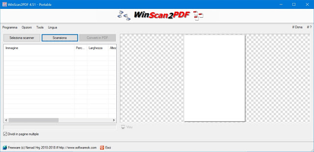 schermata principale di WinScan2PDF