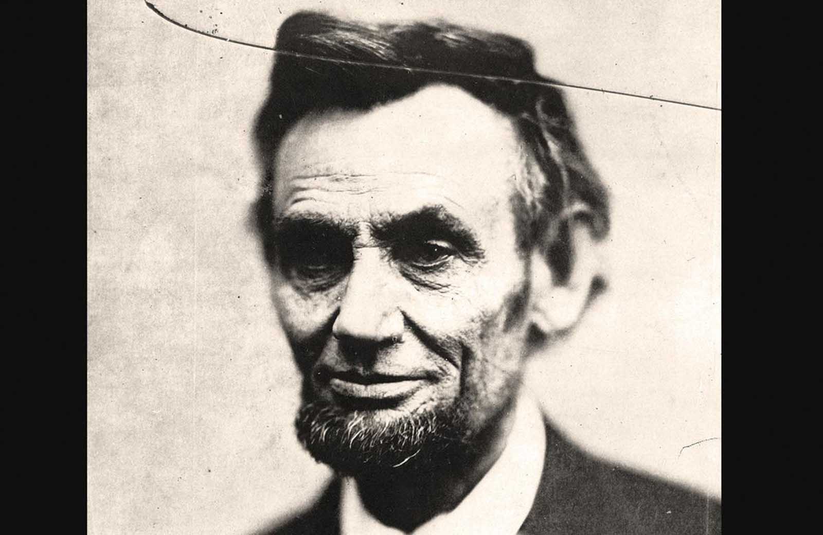 Abraham Lincoln, the 16th President of the United States, in a head-and-shoulders portrait taken by photographer Alexander Gardner on February 5, 1865. Traditionally called 