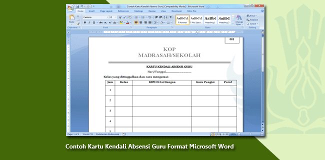 Contoh Kartu Kendali Format Kartu Kendali Proses
