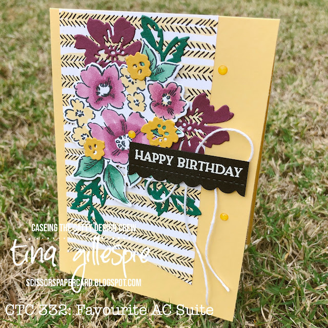 scissorspapercard, Stampin' Up!, CASEing The Catty, Hand-Penned Petals, Blossoms In Bloom, Pattern Party DSP, Penned Flowers Dies, Stampin' Blends