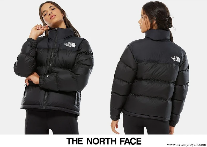 Princess Isabella wore a black nuptse cropped down jacket from The North Face