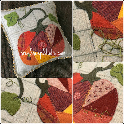 Wool Applique Pumpkin by Rose Clay at ThreeSheepStudio.com Wool Applique Pumpkin by Rose Clay at ThreeSheepStudio.com