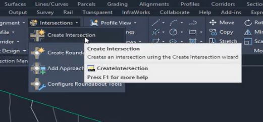 Create intersection tool in Autodesk Civil 3D