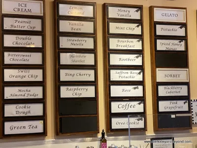 menu of ice cream flavors at Treats in Nevada City, California