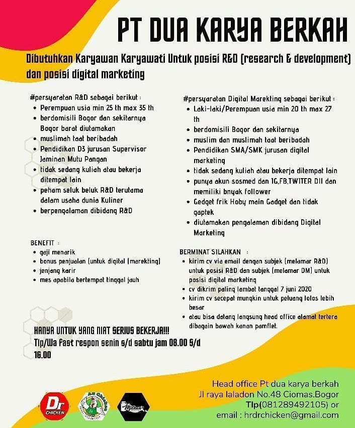 Lowongan Kerja Research Development Di Pt Dua Karya Berkah Bogor Lockerjob