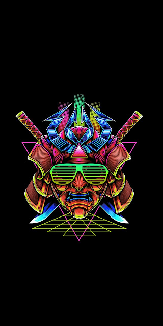 Samurai style 80s Retrowave Iphone Wallpaper