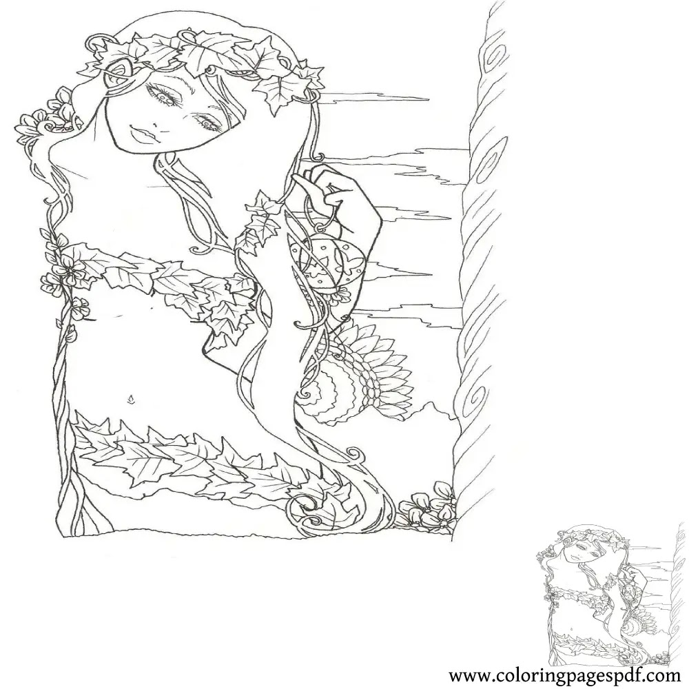 Coloring Page Of A Woman Clothed With Plants