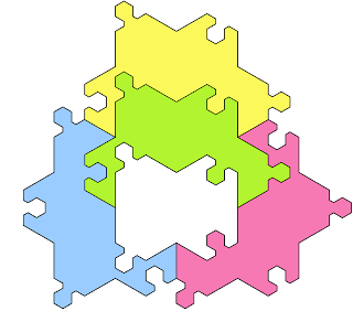 Simple congruent tetrad jigsaw puzzle pieces make a tetrad with a hole.