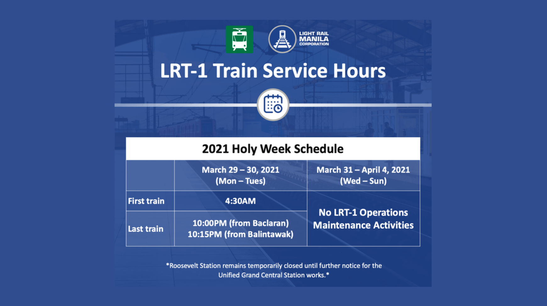 LRT1 2021 Holy Week schedule Snapped and Scribbled