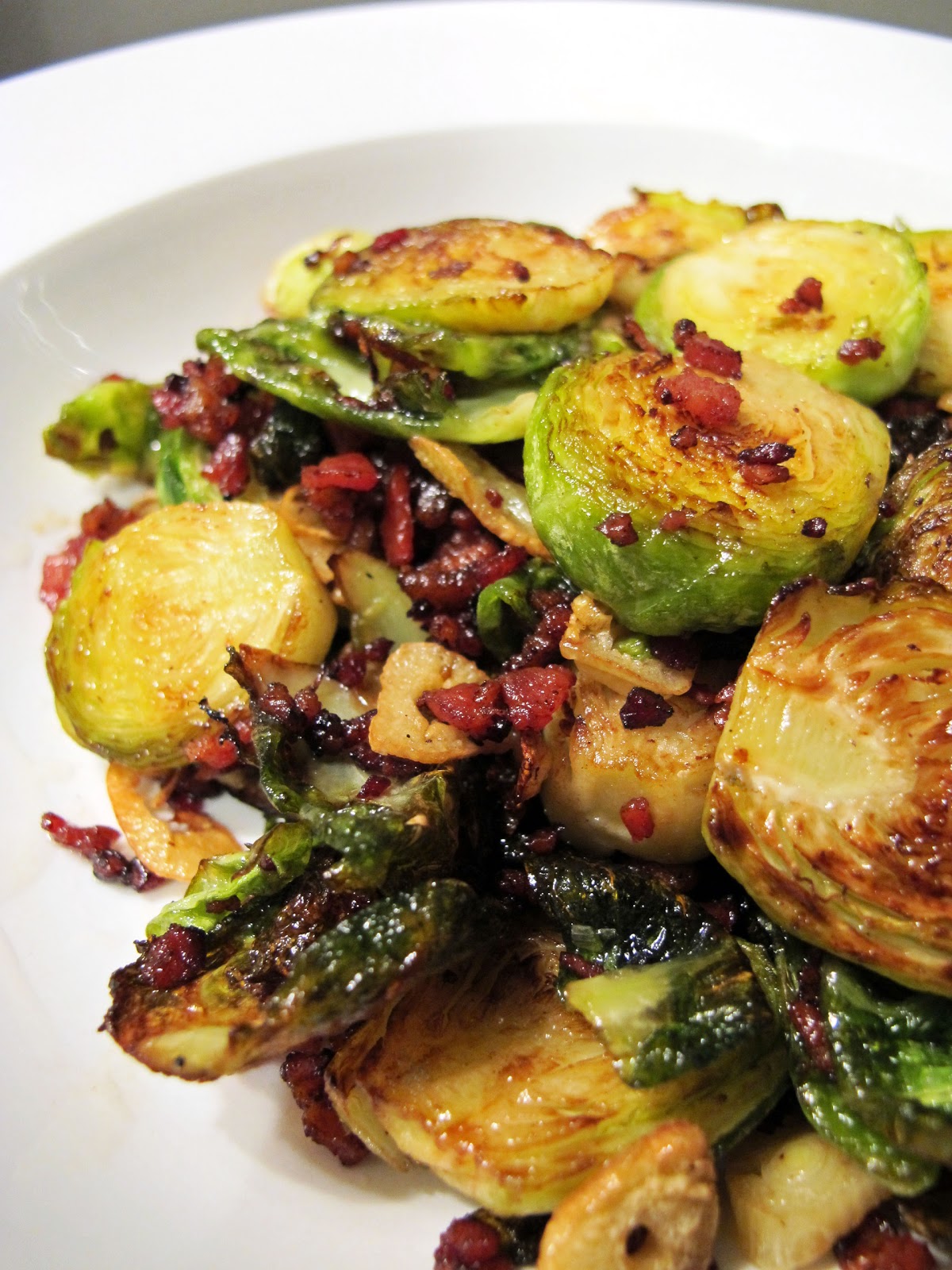 Easy one pan Mushroom Bacon Brussel Sprouts Recipe. Crispy sauteed