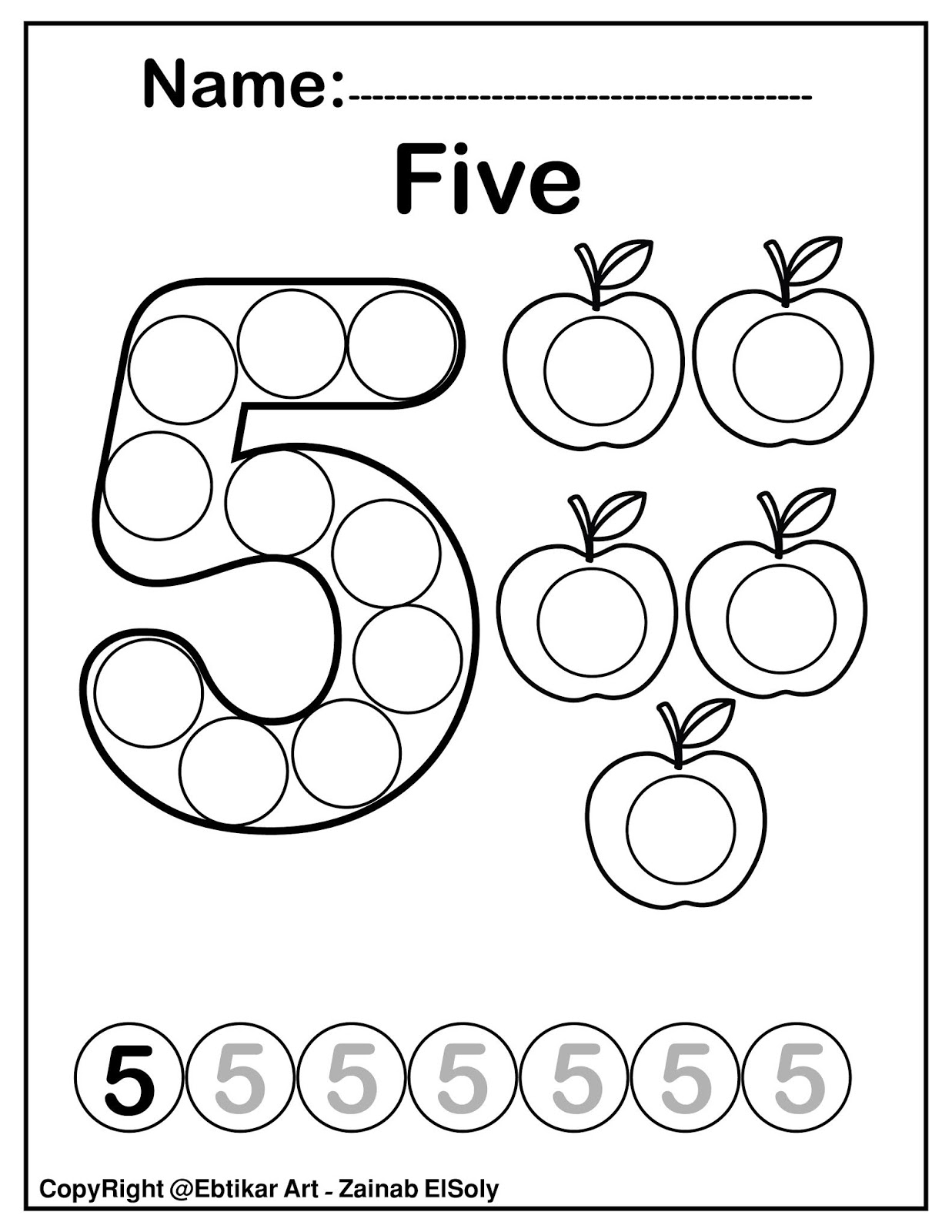 Set of 123 Numbers (Count Apples) Dot Marker Activity Coloring Pages