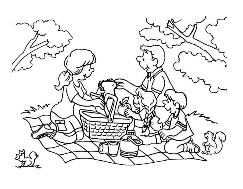 Детский рисунок пикник в лесу