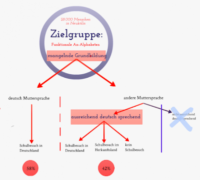 Eigenschaften und Zielgruppe: 58 % der von funktionalem Analphabetismus Betroffenen haben Deutsch als Muttersprache