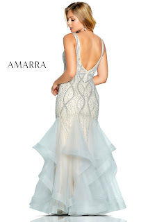 Fit Flare Prom Dress Amarra White Nude Color Back side