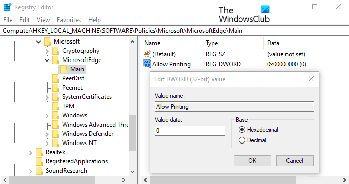 Stampa in Microsoft Edge in Windows 10