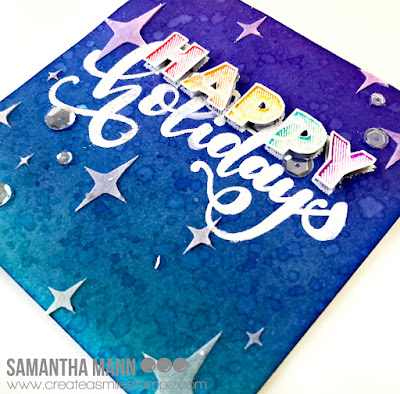 Happy Holidays Card by Samantha Mann for Create a Smile Stamps, cards, christmas, christmas cards, embossing paste, stencil, #christmas #christmascard #distressink #inkblending #createasmile #stamps