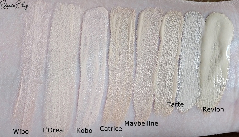 Tarte Shape Tape Light Sand, Tarte Shape Tape Fair, Catrice Liquid Camouflage 005 Light Natural, Revlon ColorStay C/O 150, Maybelline Affinitone 01 Nude Beige, swatche korektora Tarte, Tarte concealer swatch, jasny korektor