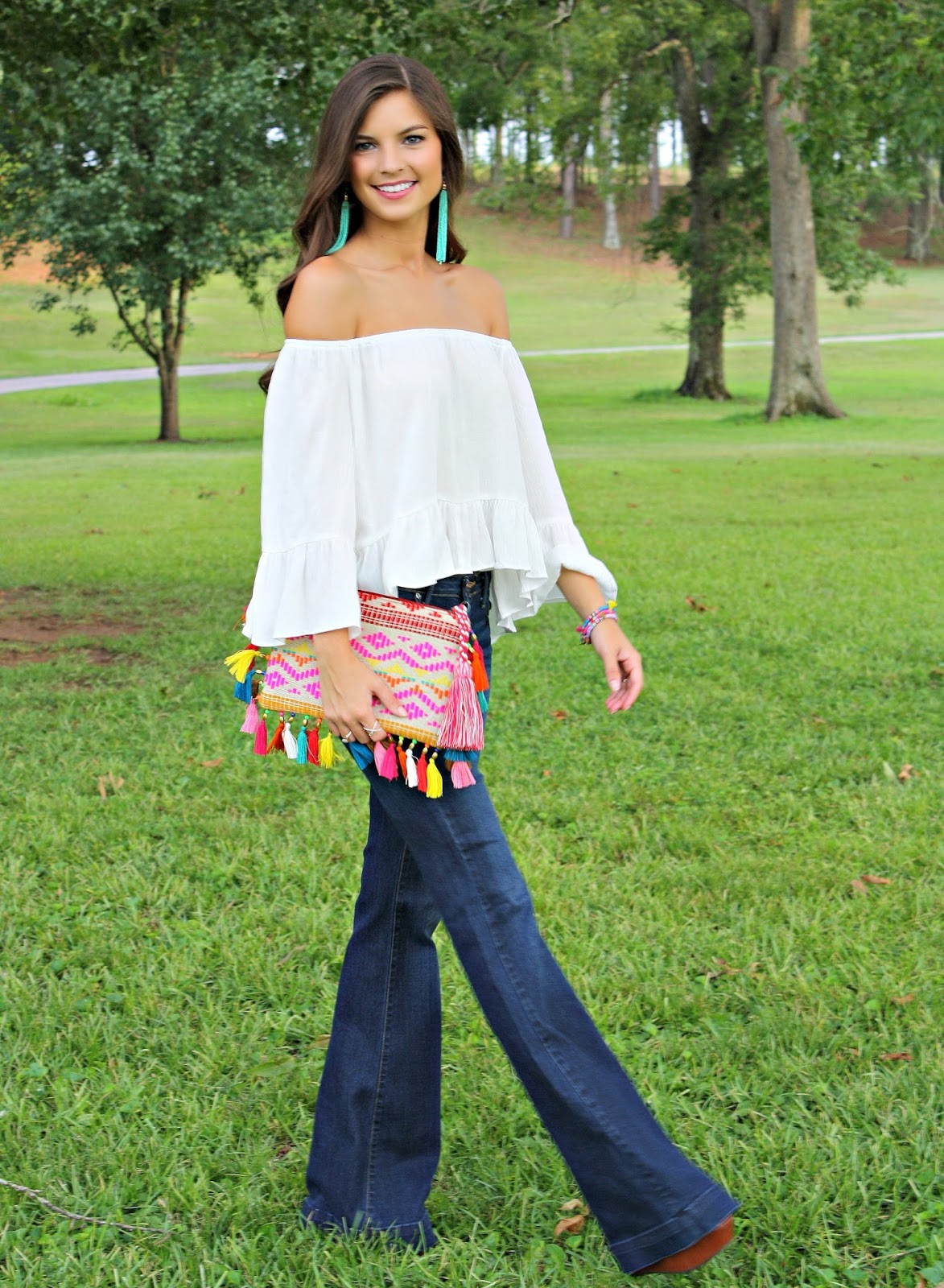 Chasing Abigail Lee : White Off The Shoulder Top + Tassels