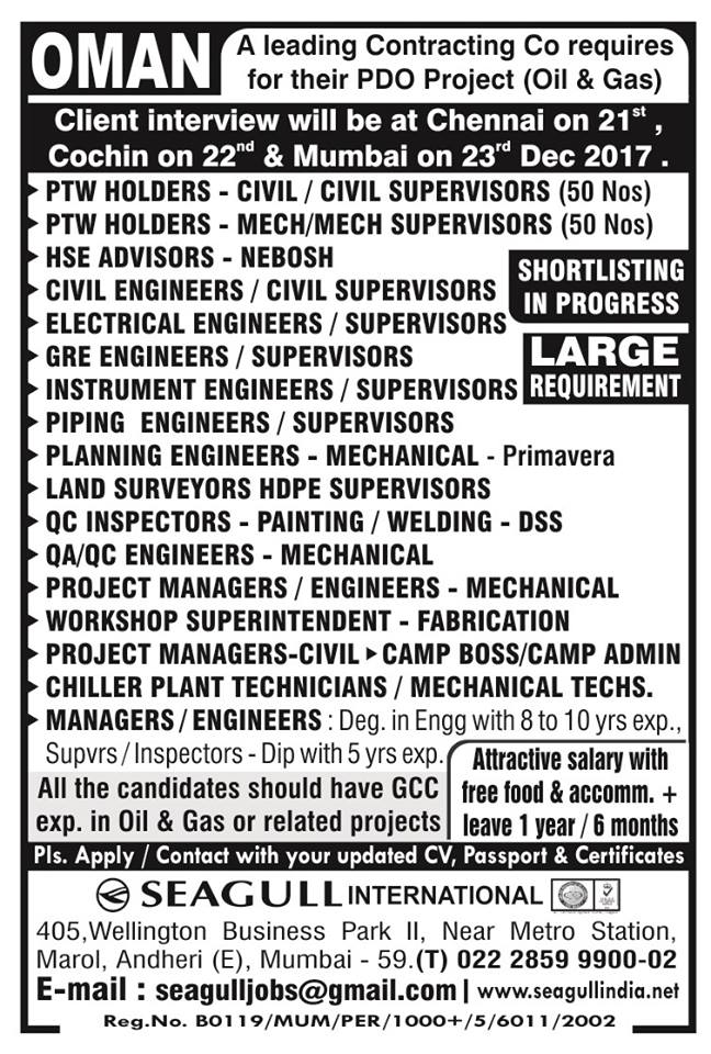 Gulf Naukri Wanted For Sas Jobs Pdo Project Oil Gas In Oman
