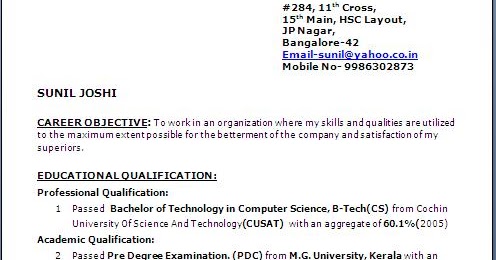 Resume Sample Form
