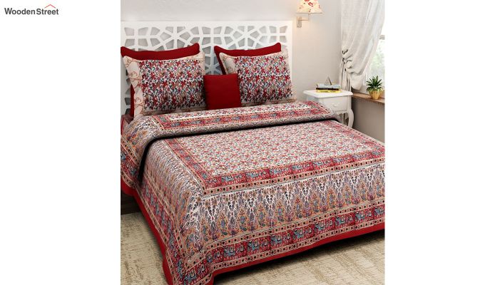 Bagru Print Double Bed Sheet With Pillow Covers