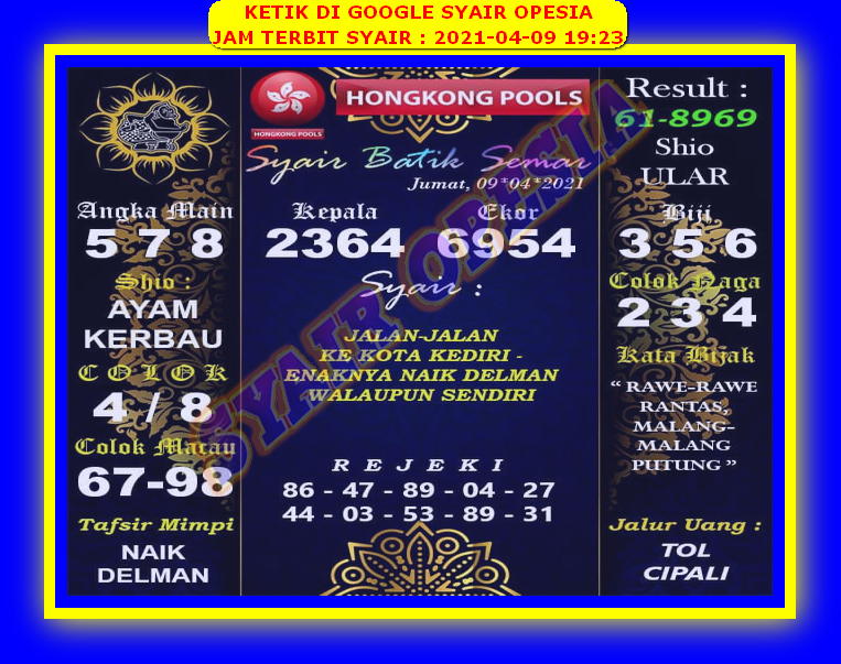 46 Syair sdy opesia 9 april 2021