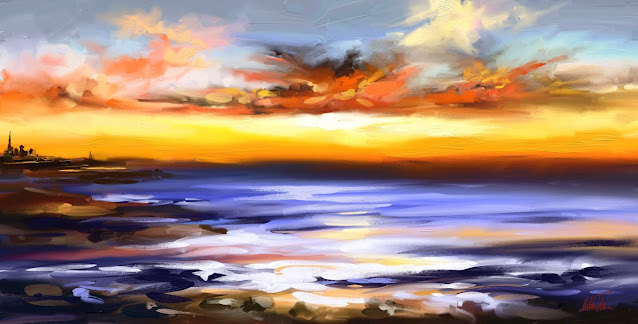 sunset beautiful landscape digital oil painting by Mikko Tyllinen