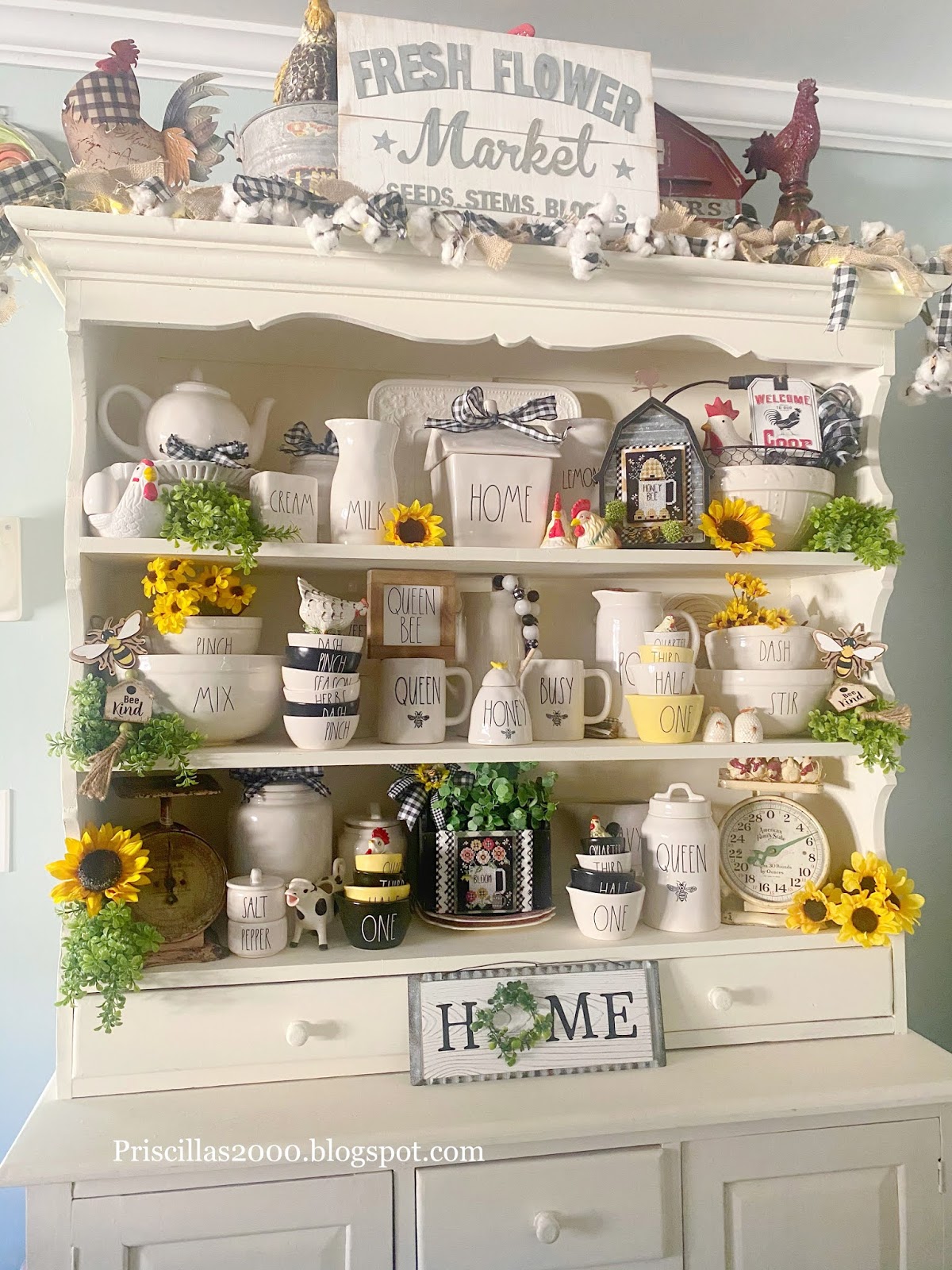 Priscillas: Sunflowers and Bees in the Kitchen Hutch