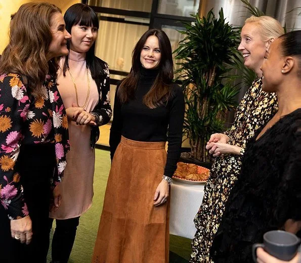 Princess Sofia wore & Other Stories Pleated Suede Midi Skirt. Melinda Gates and Minister of Culture and Democracy Alice Bah Kuhnke