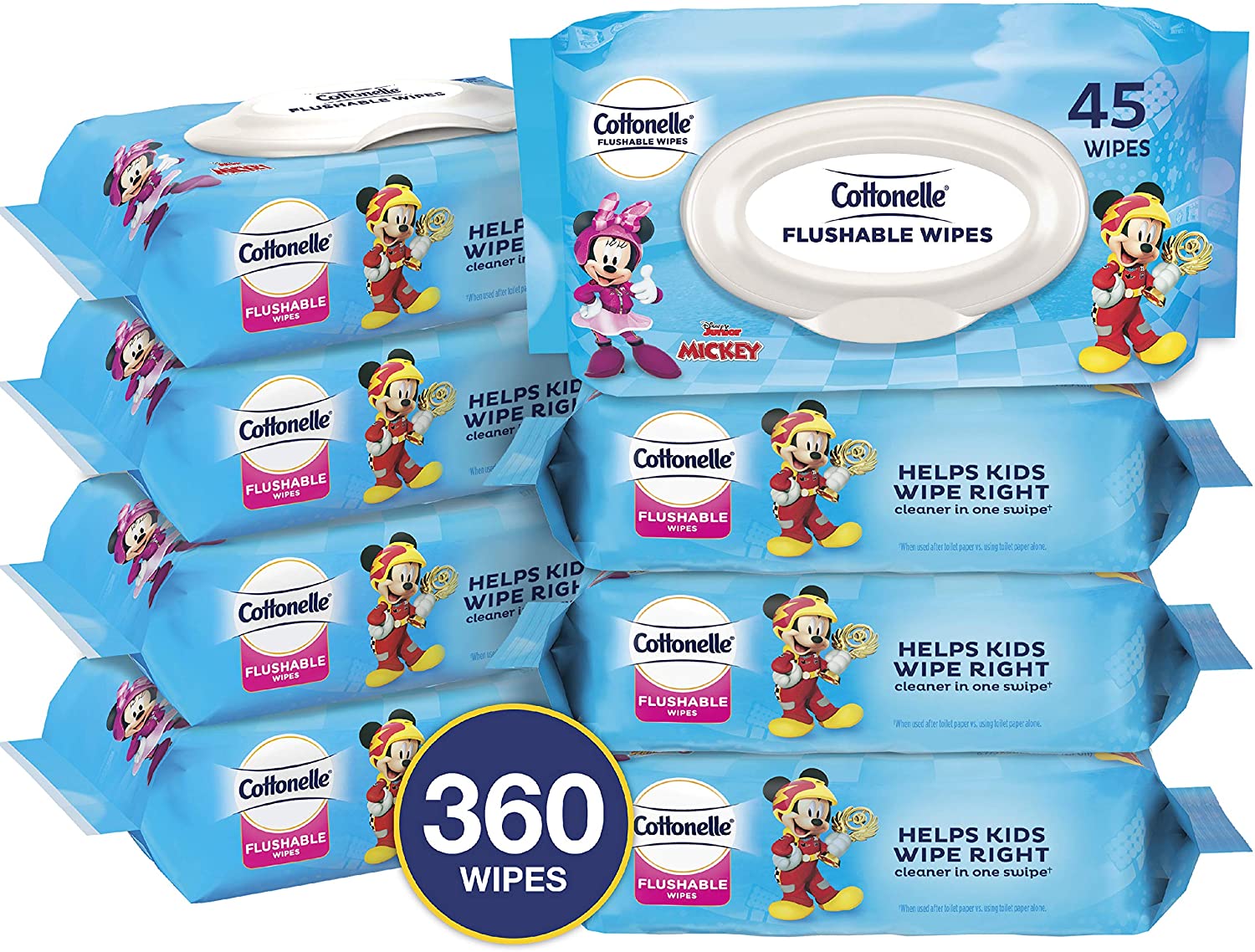 Cottonelle Flushable Toddler Wipes for Kids (8 FlipTop Packs 45
