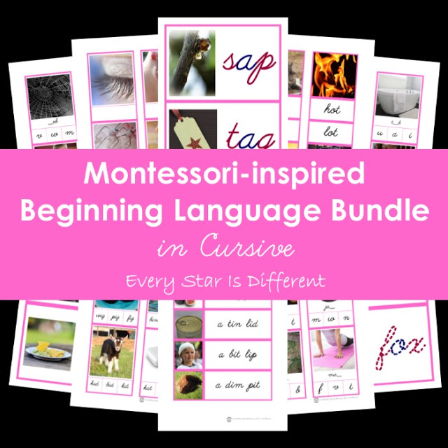 Cursive Montessori-inspired Beginning Language Bundle (Pink Series/CVC Words)