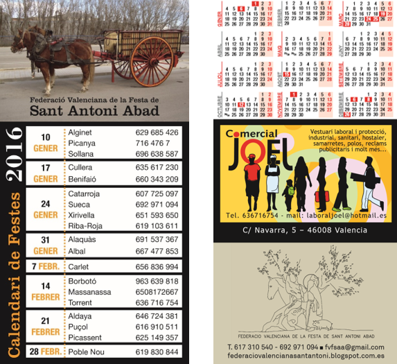 Federació de Sant Antoni Abad CALENDARIO DE FIESTAS
