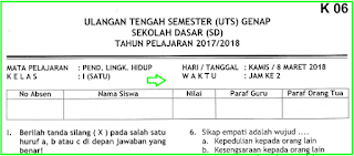 MI terbaru lengkap kunci jawaban menurut kisi Soal UTS 2 Mata Pelajaran PLH Kelas 1 SD dan Kunci Jawaban