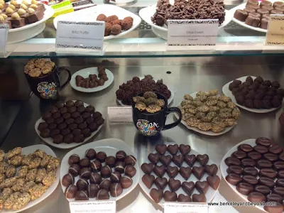 chocolates display case at Coupa Cafe in Palo Alto, California