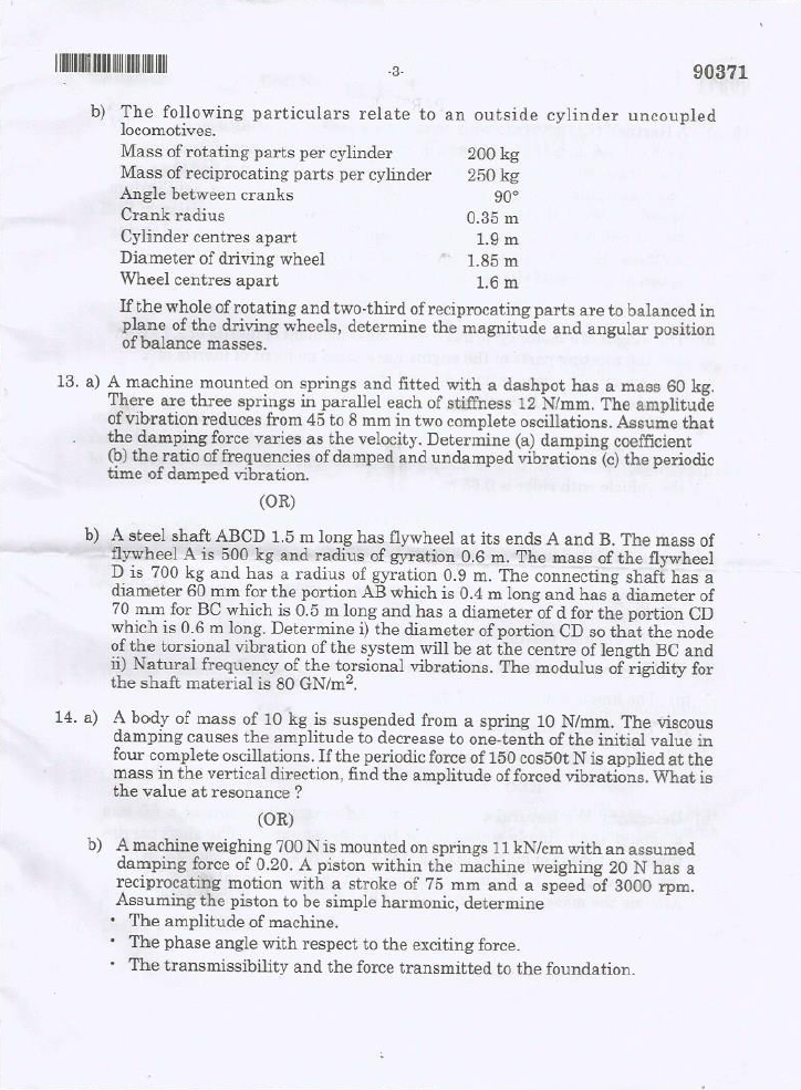 Anna University ME 8594 DYNAMICS OF MACHINES NOVEMBER/DECEMBER 2019