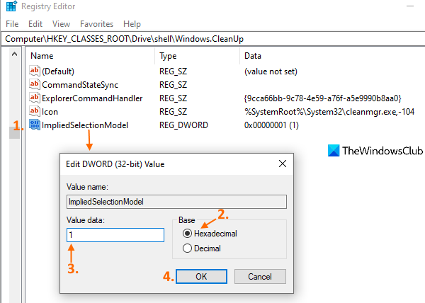 creare il valore DWORD ImpliedSelectionModel