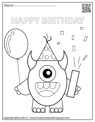 monsters celebrating happy birthday free printable preschool coloring pages for kids ,monsters celebrating with balloons,cakes and candles