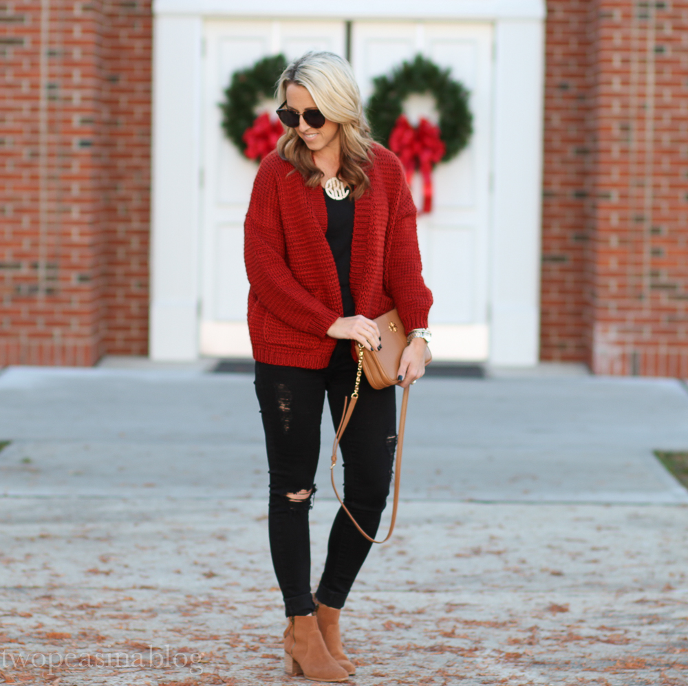 Two Peas in a Blog: The color of Christmas in a cozy cardigan