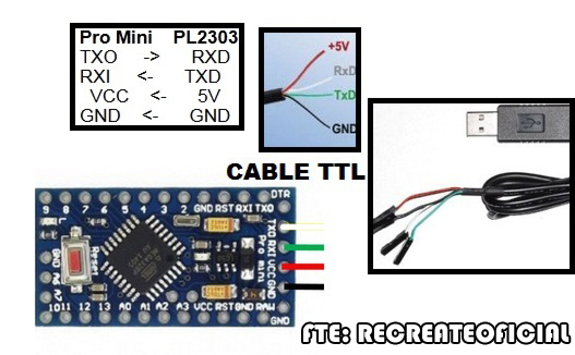 RECREATEOFICIAL: Programar Arduino Pro Mini usando un Conversor sin pin DTR