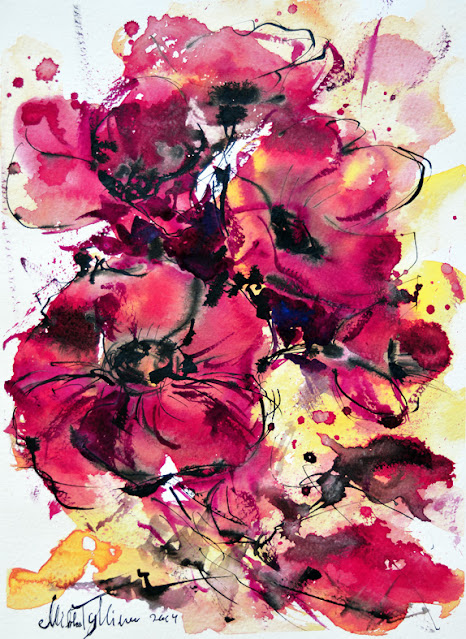Game of spring watercolor flowers painting by Mikko Tyllinen