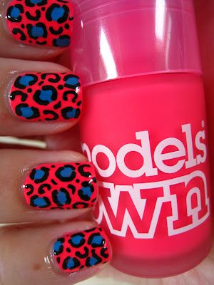 Neon-pink-leopard-print-blue-Barry-M-Models-Own-nail-art
