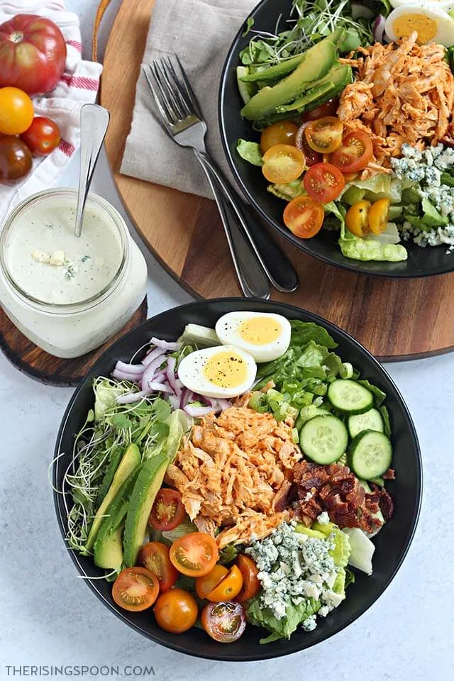 Easy Buffalo Chicken Cobb Salad Recipe with Blue Cheese Dressing