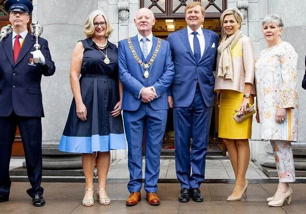Queen Maxima's outfit is by Belgian fashion house Natan. mayor Cllr Christopher O'Sullivan. Natan pumps.