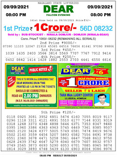 Nagaland State Lottery Result Today 8pm