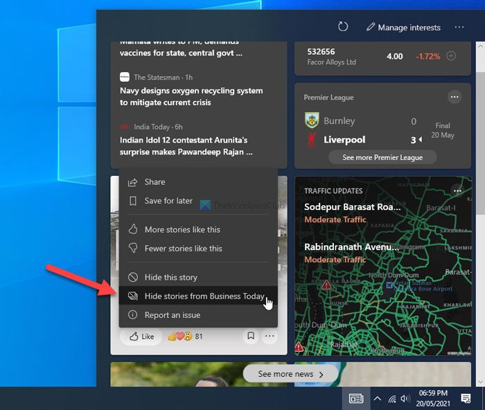 Comment masquer les éditeurs dans les actualités et les centres d'intérêt dans Windows 10