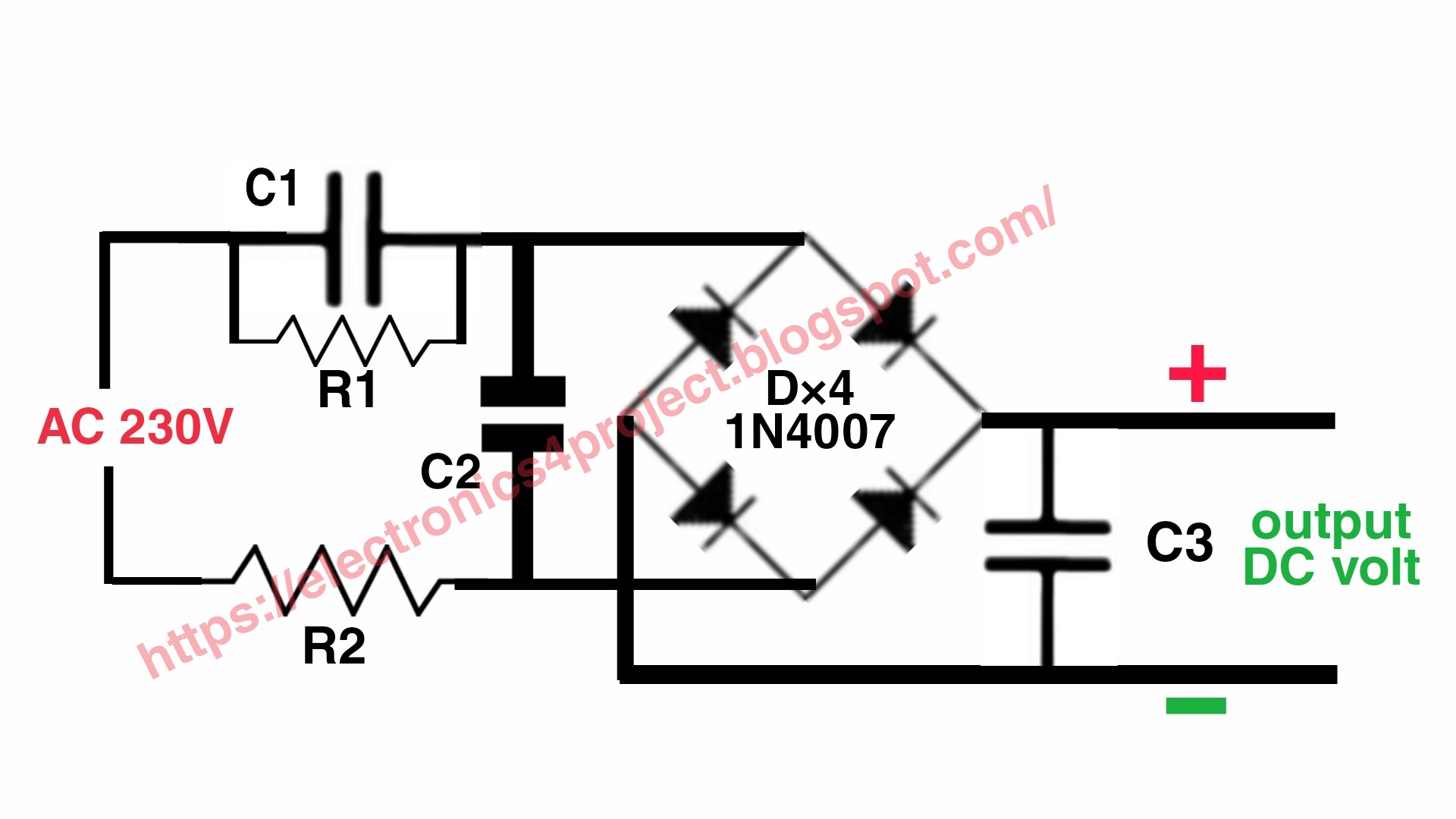 simple transformerless RGB LED lights glow power supply circuit diagram