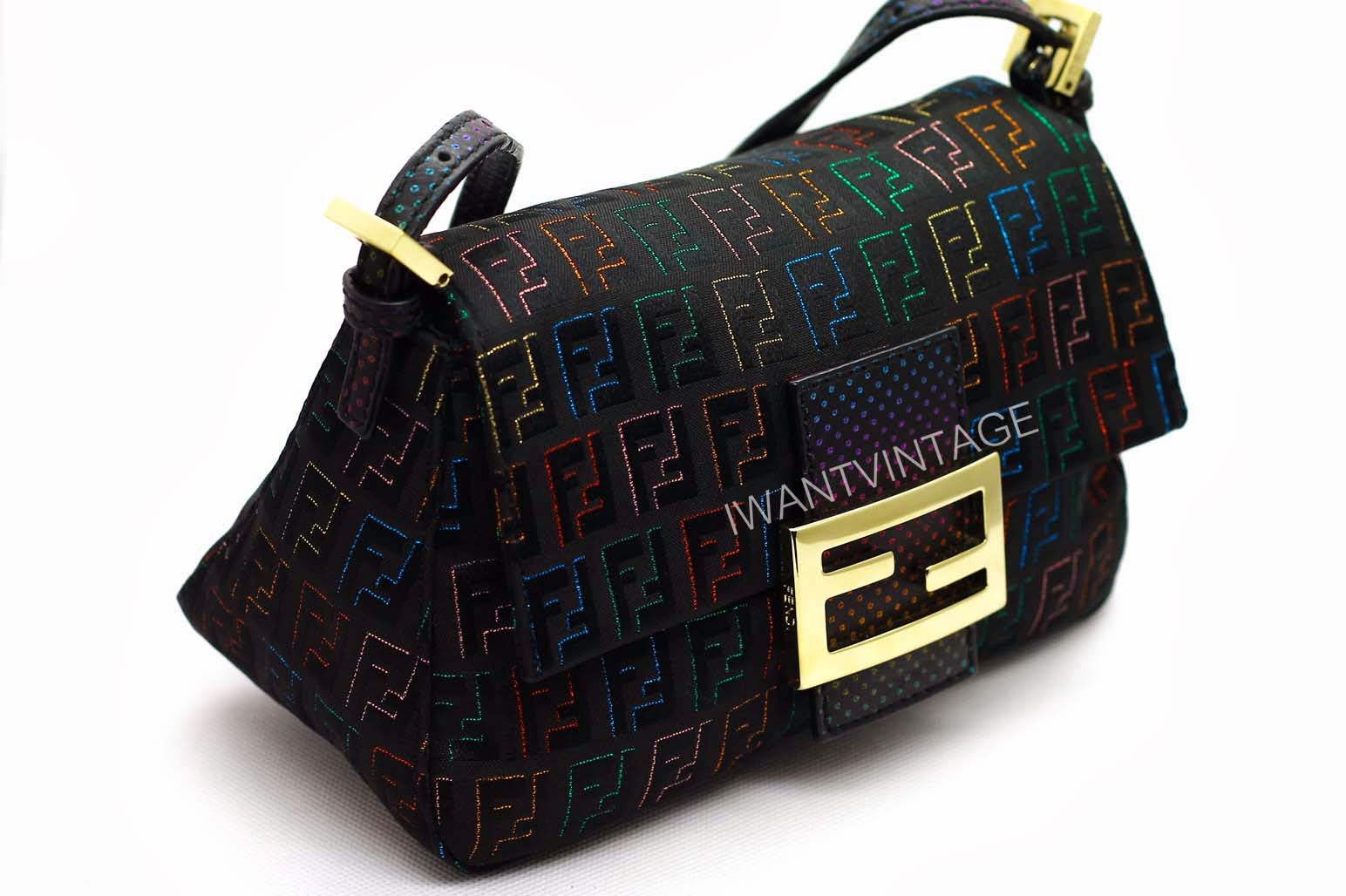 I Want Vintage | Vintage Designer Handbags: Fendi Black Multicolor Logo Pochette