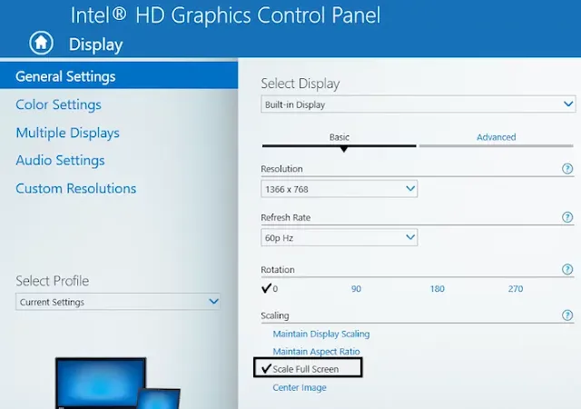 مقياس ملء الشاشة لرسومات Intel HD مقياس ملء الشاشة لرسومات Intel HD